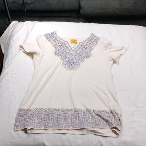 Ruby Rd Embroidered Cream Top Size Small